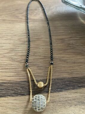 Elegant Mangalsutra Gold and Black Bead Layered Pendant Necklace